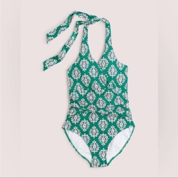 Boden Levanzo Halter Green Paisley Print Halter One Piece Swimsuit 12 NWT - Picture 3 of 7